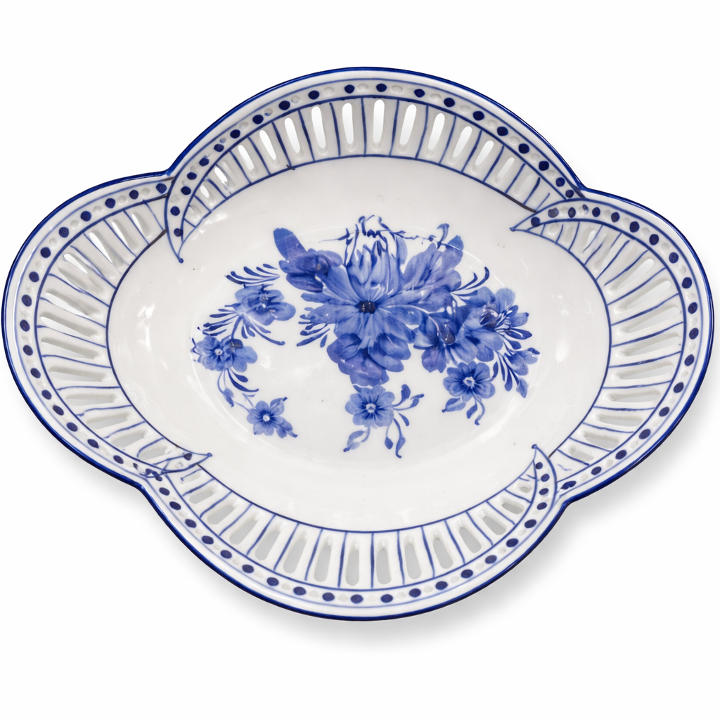 Blue & White Scalloped Pedestal Bowl