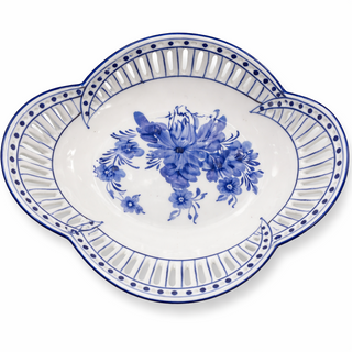 Blue & White Scalloped Pedestal Bowl