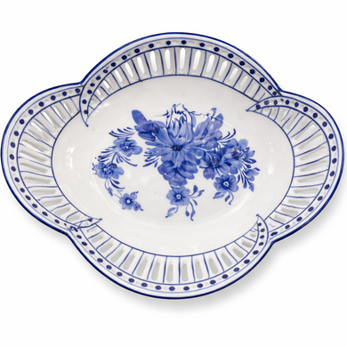 Blue & White Scalloped Pedestal Bowl