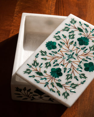 Malachite & Mother of Pearl Marble Inlay Box – Handcrafted Pietra Dura Keepsake