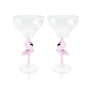 Hand-Blown 3D Flamingo Margarita Glasses – Set of 2