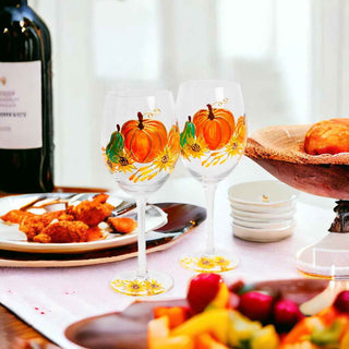 Hand-Painted Pumpkin Wine Glasses – Set of 2