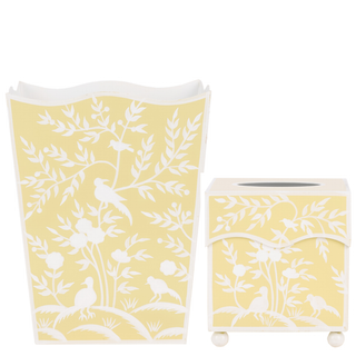 Yellow Bird & Vine Wastepaper Basket & Tissue | Charming Bath Décor