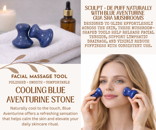 Blue Aventurine Gua Sha Mushroom Set – Facial Sculpting & Body Massage Tools