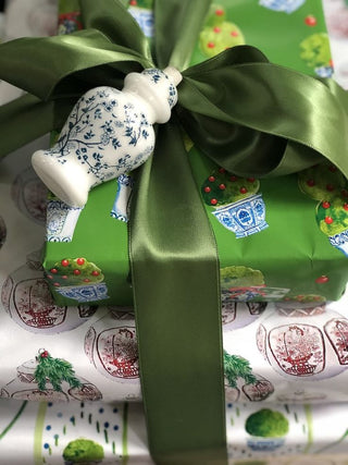 Reversible Green Topiary & Boxwood Gift Wrap | Elegant Double-Sided Wrap