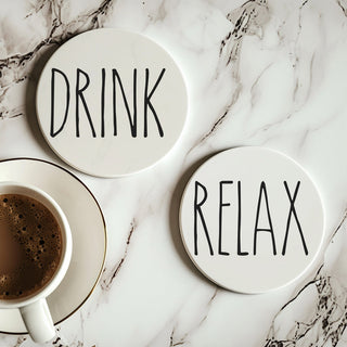 One Word Ceramic Coasters – Minimalist Bar & Coffee Table Collection (4