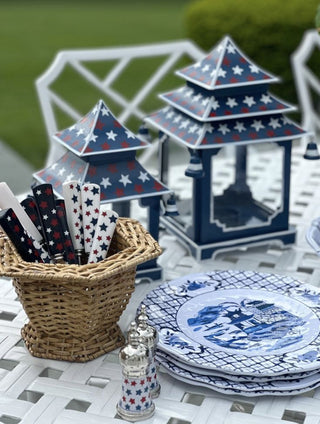 Navy with Red & White Star Pagoda Lantern | Chinoiserie Accent