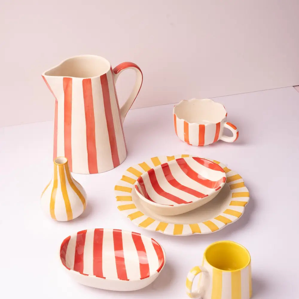 Ceramic Stripe Pitcher Red