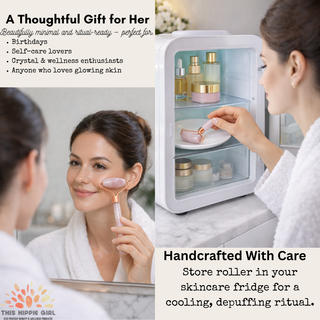 Rose Quartz Facial Roller – Cooling & Depuffing Massage Tool in Rose Gold