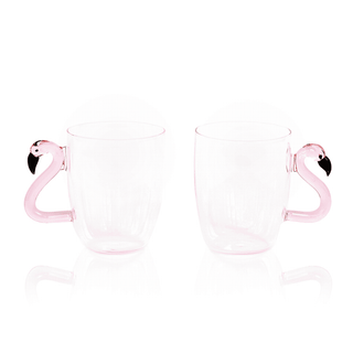 3D Pink Flamingo Glass Mugs – Set of 2
