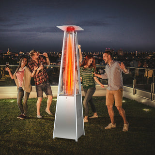 42,000 BTU Pyramid Propane Patio Heater with Glass Flame Tube and Wheels