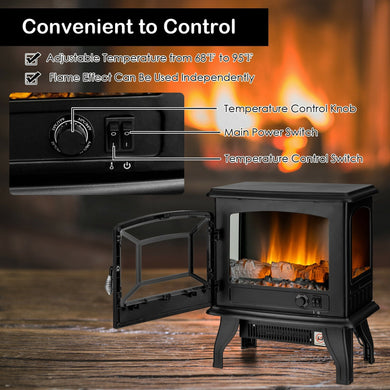 Freestanding Electric Fireplace Heater with 3-Sided Dancing Flame Effect – Black