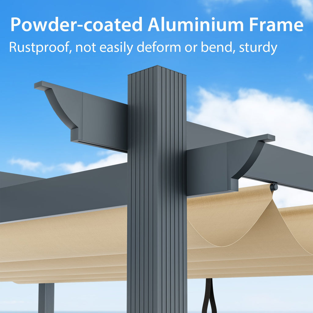 Outdoor Aluminum Pergola with Retractable Canopy – 10' x 13'