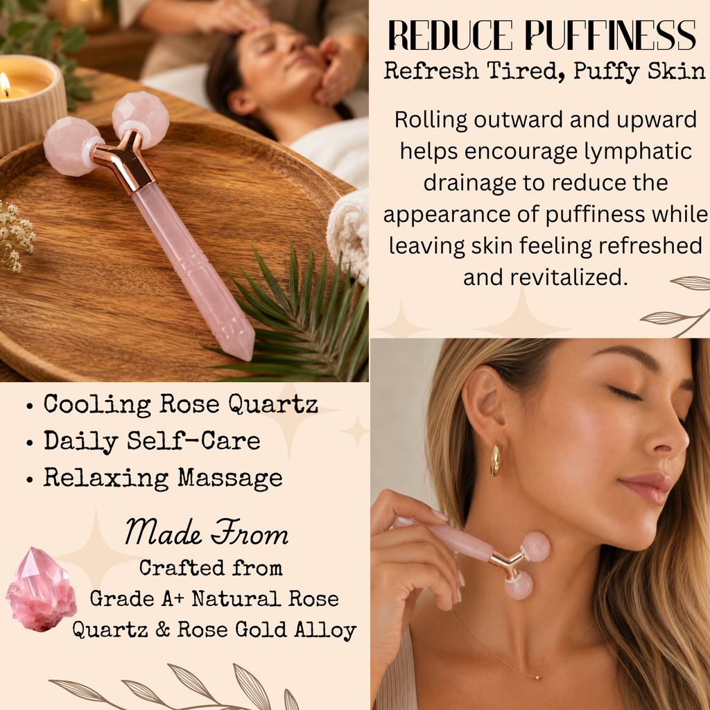 Rose Quartz Tension Ritual™ Roller – 3D Faceted Crystal Face & Neck Massager