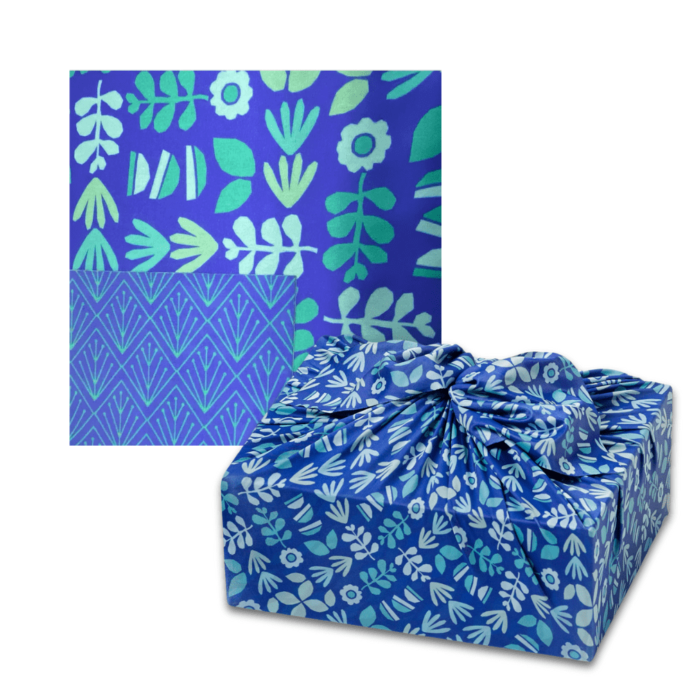 Large Reusable Cloth Furoshiki Gift Wrap | Blue Botanical