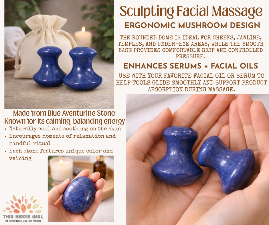 Blue Aventurine Gua Sha Mushroom Set – Facial Sculpting & Body Massage Tools