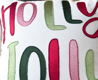Holly Jolly Embroidered Christmas Pillow – Holiday Collection