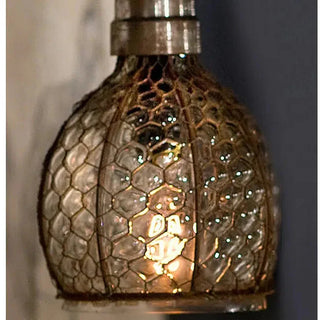 Rusted Chicken-Wire Plug-In Pendant Light with Glass