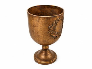 Vintage Antique Gold Pedestal Planter with Embossed Botanical Design