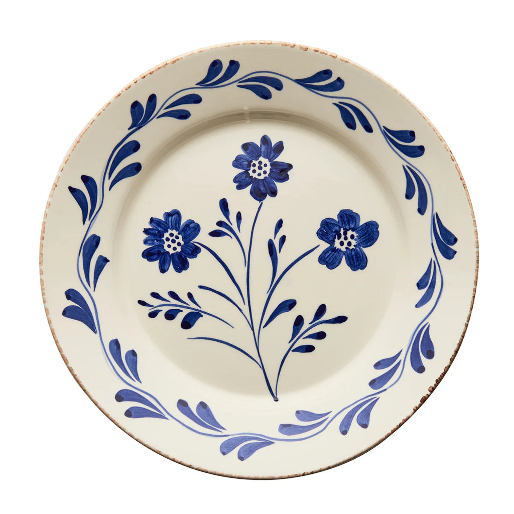 Casa Nuno Blue & White/Pink & White/Green & White Dinner Plate, 3 Flowers/Vines, Set of 2