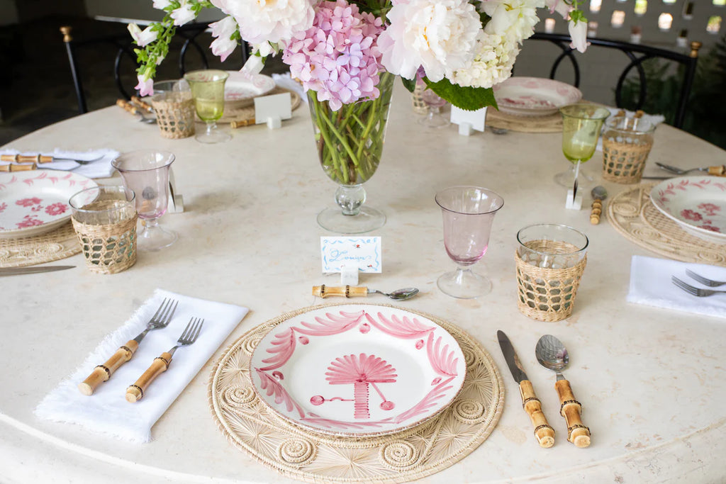 Casa Nuno Blue & White/Pink & White/Green & White Dinner Plate, Palm, Set Of 2