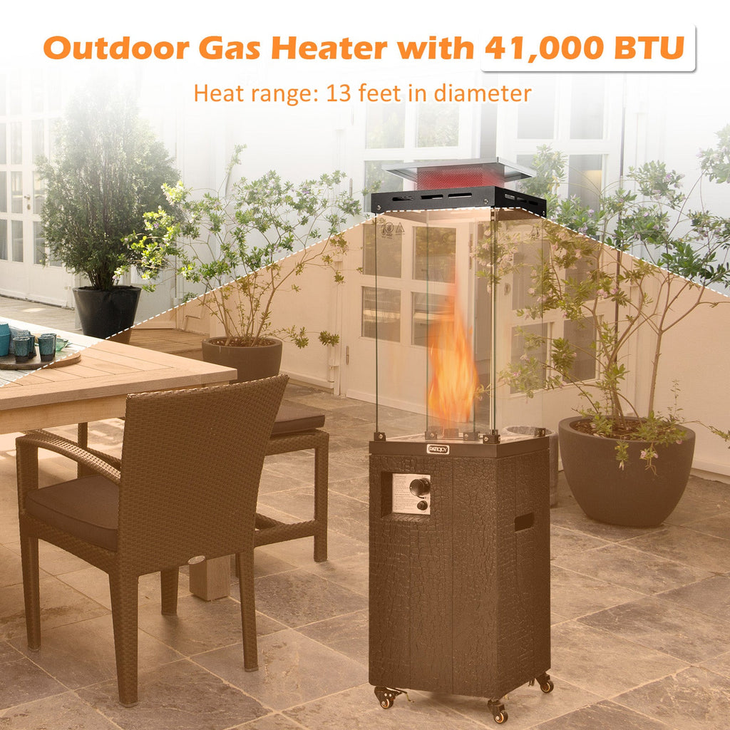 41,000 BTU Propane Patio Heater with Glass Flame Tube and Metal Hood