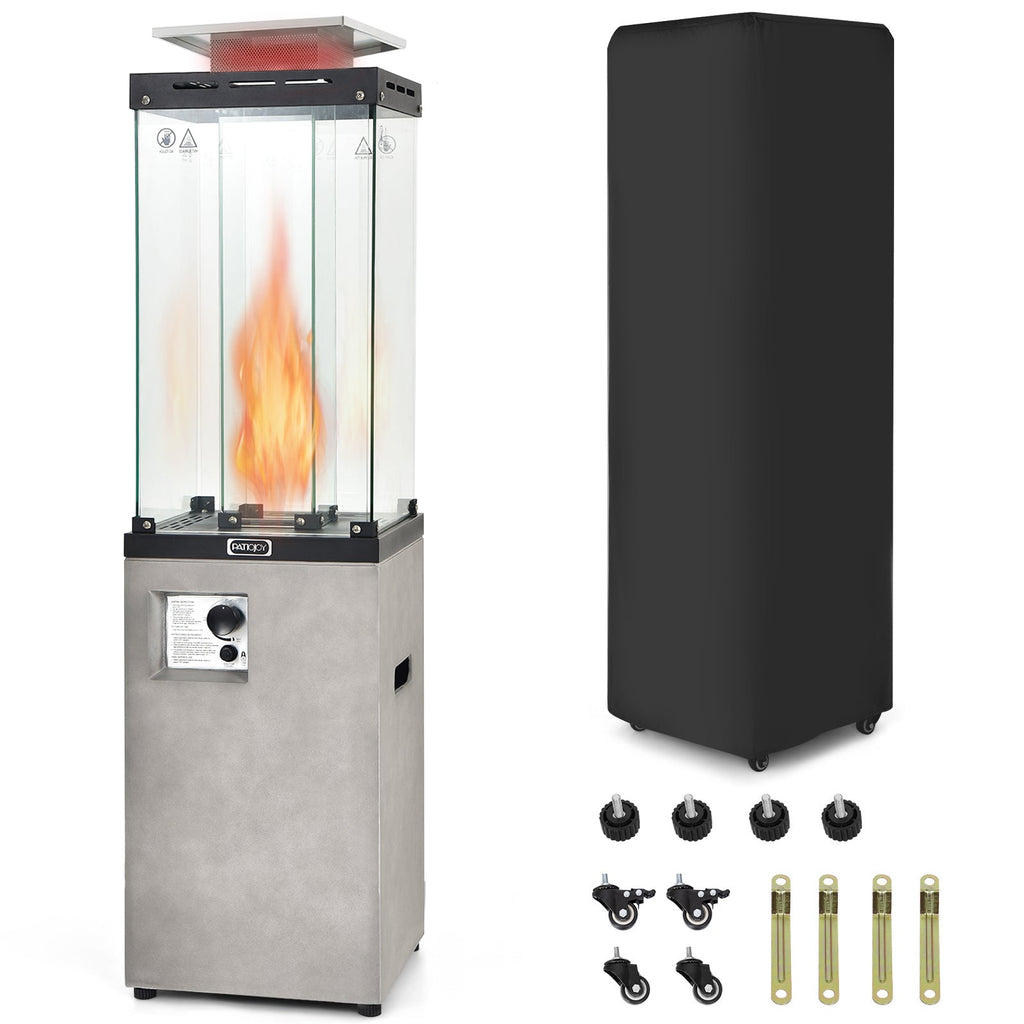 41,000 BTU Propane Patio Heater with Glass Flame Tube and Metal Hood