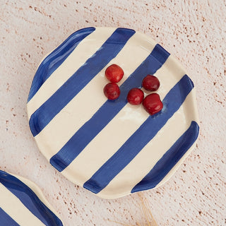 Ceramic Blue Stripe Plate Set of 4