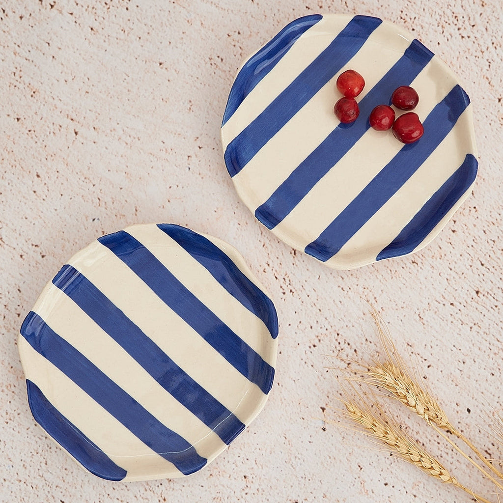 Ceramic Blue Stripe Plate Set of 4