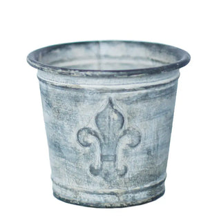 Zinc-Finish Metal Fleur-de-Lis Flowerpot
