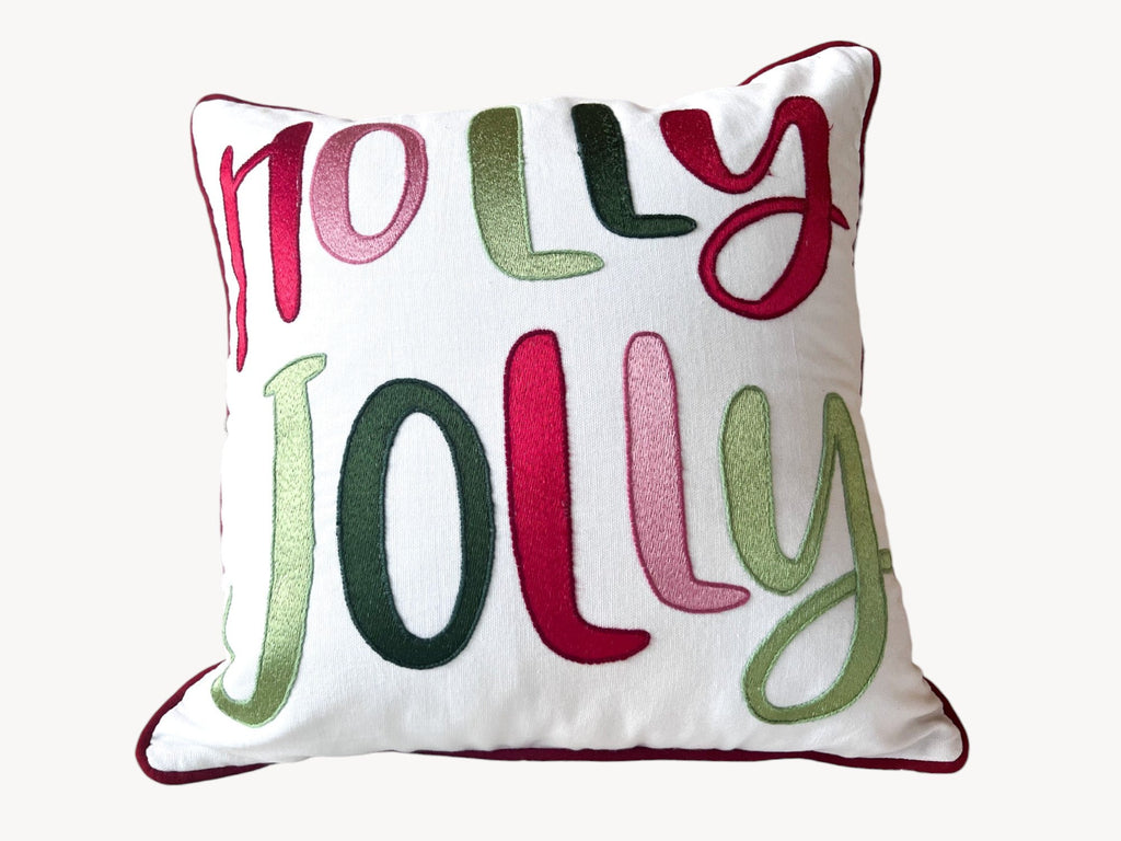 Holly Jolly Embroidered Christmas Pillow – Holiday Collection
