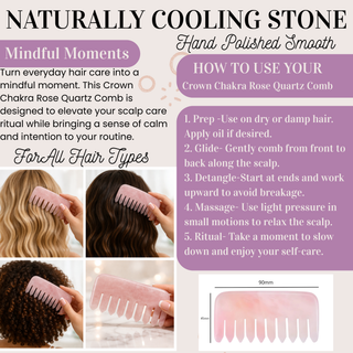Crown Chakra Rose Quartz Comb – Crystal Scalp Massage & Wide Tooth Hair Comb