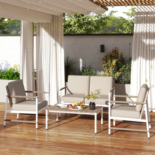 4-Piece Aluminum and PE Rattan Patio Conversation Set with Gray Cushions and Coffee Table