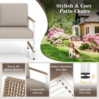 4-Piece Aluminum and PE Rattan Patio Conversation Set with Gray Cushions and Coffee Table