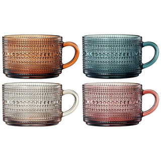 Vintage Hobnail Glass Coffee Mugs Set With Handles | Set of