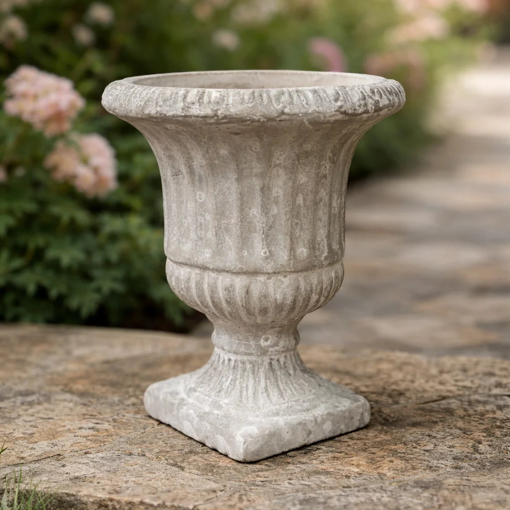 Vintage Cast Cement Urn Planter with Pedestal Base