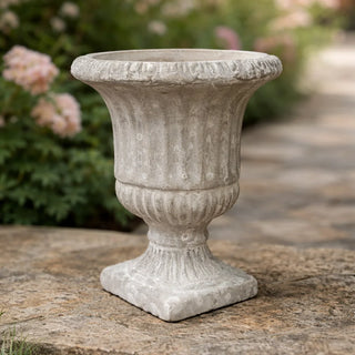 Vintage Cast Cement Urn Planter with Pedestal Base