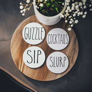 One Word Ceramic Coasters – Minimalist Bar & Coffee Table Collection (4