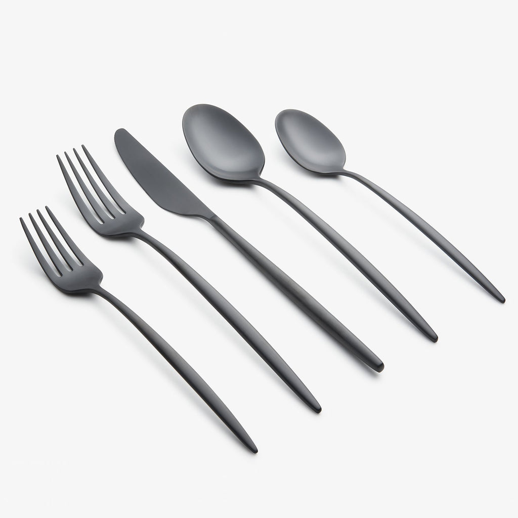 Cambridge Gaze Black Satin 20-Piece Flatware Set, 18/0 stainless steel
