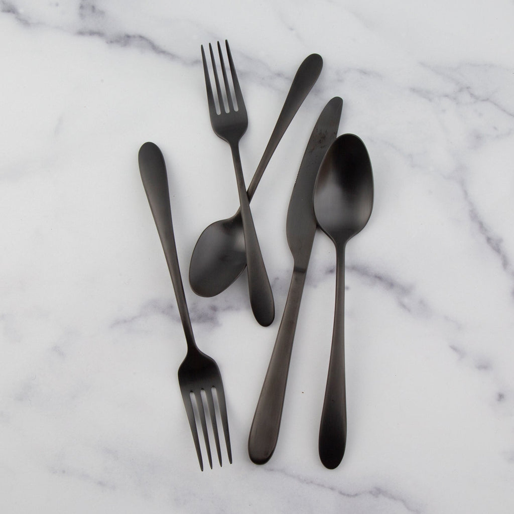 Cambridge Poet Black Satin 20-Piece Flatware Set, 18/0 stainless steel