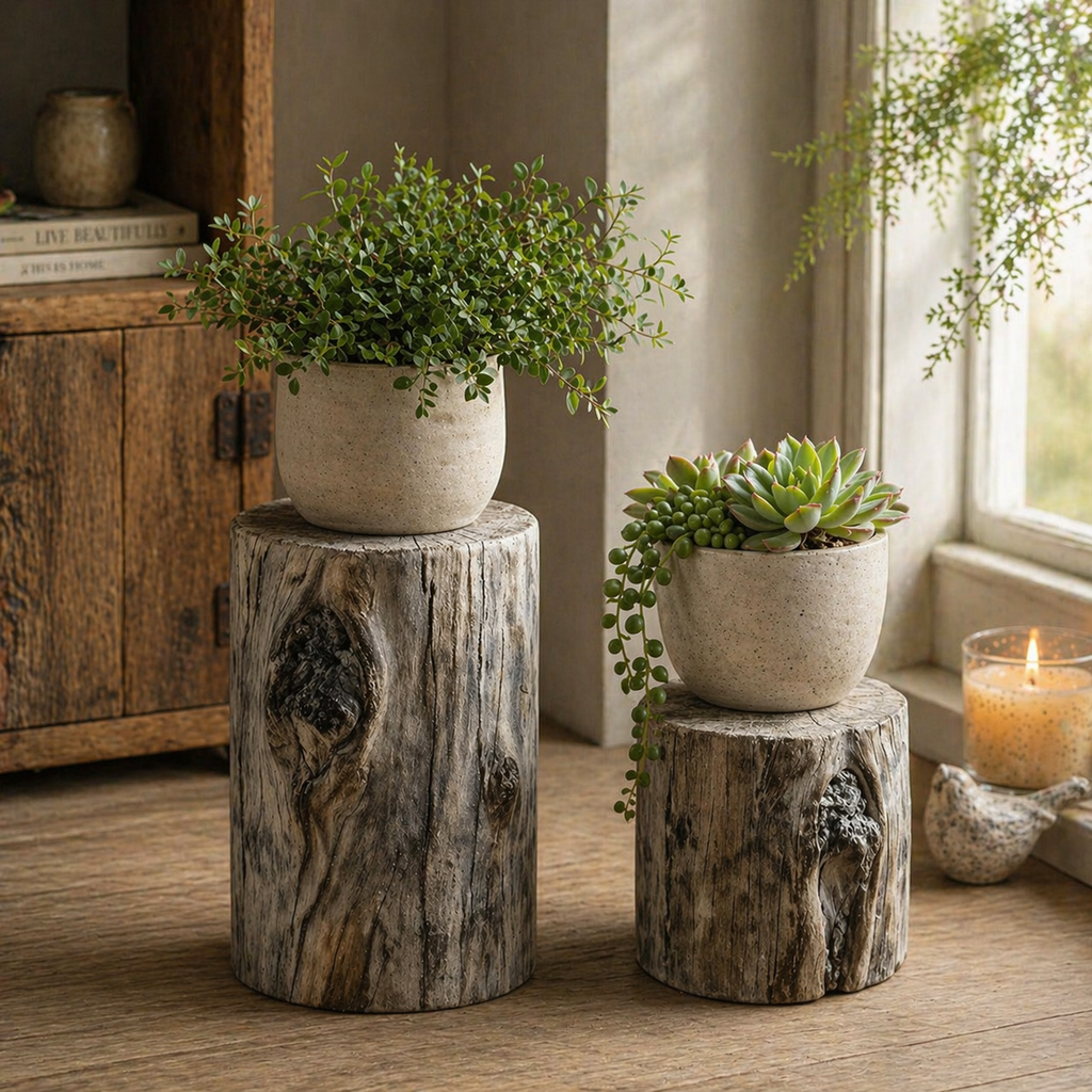 Cement Plant Display Riser with Realistic Wood-Grain Finish