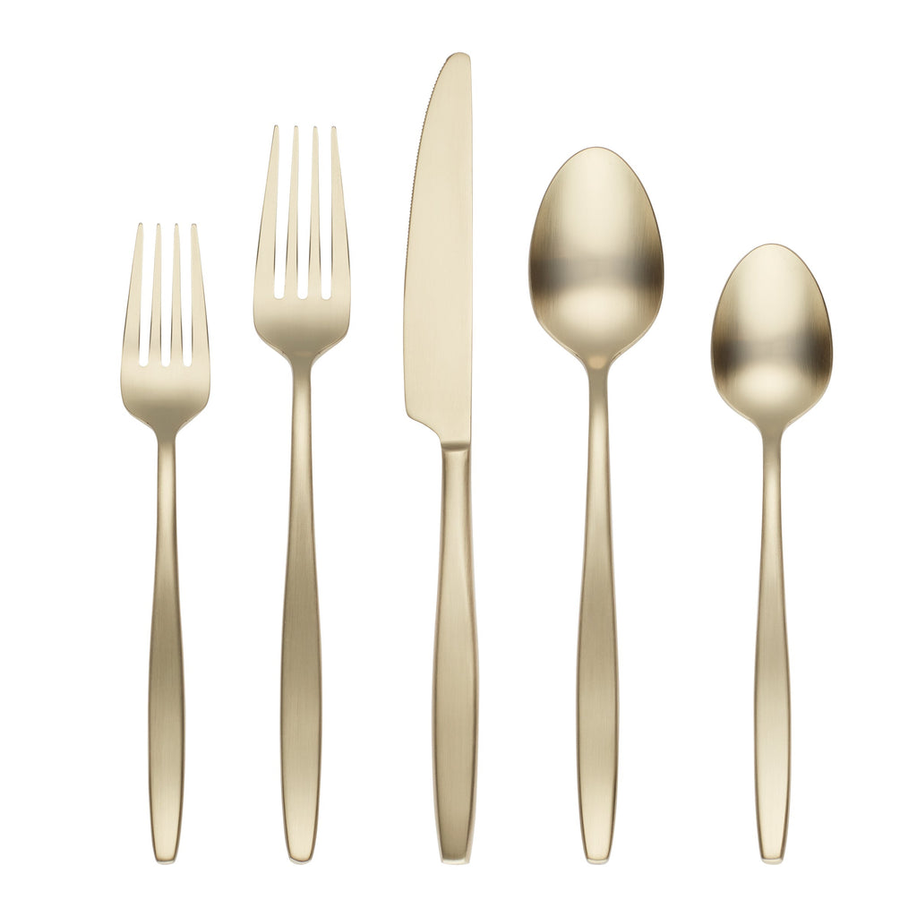 Cambridge Nylah Champagne Satin 20-Piece Flatware Set, 18/0 stainless steel
