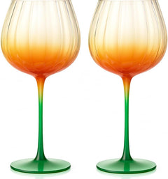 Khen Pumpkin Wine Glasses Set of 2 – Fall Inspired Borosilicate Drinkware in Orange & Green