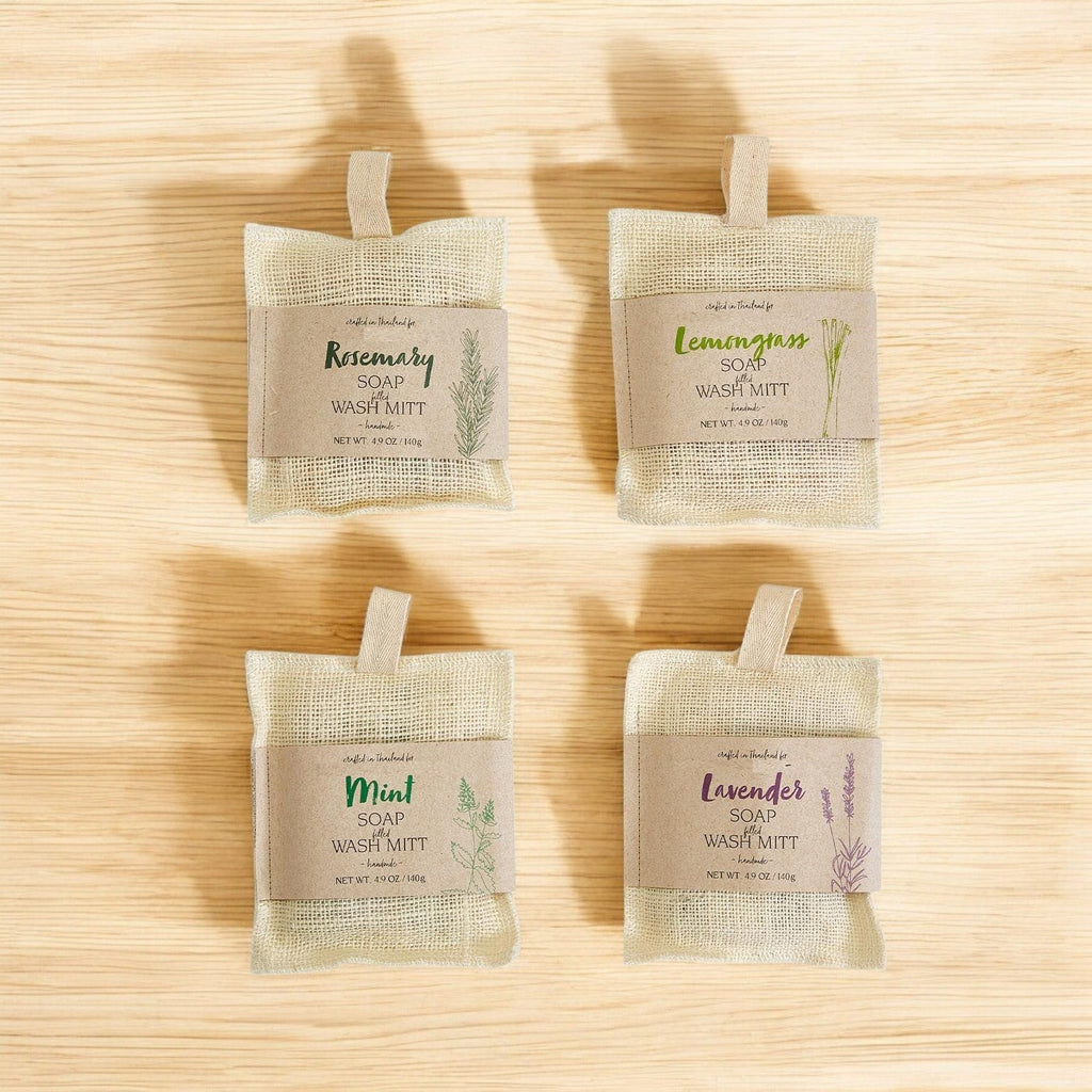 Exfoliating Jute Bath Mitt with Essential Oil Soap – Natural Spa Set