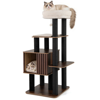 53.5-Inch Wooden Cat Tree with Padded Top Perch and Condo – Brown