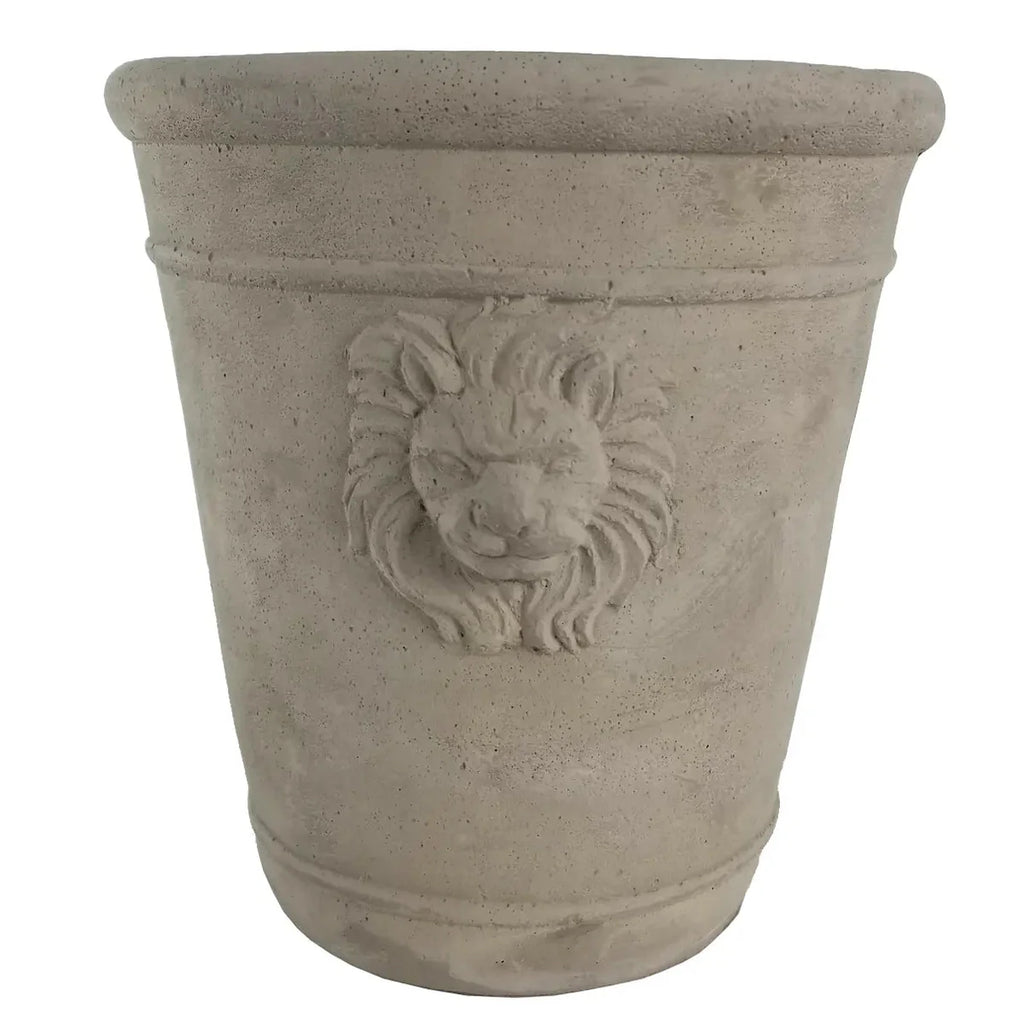 Cast Cement Lion Head Planter with Double-Sided Design