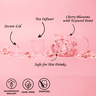 Hand-Painted Cherry Blossom Glass Teapot
