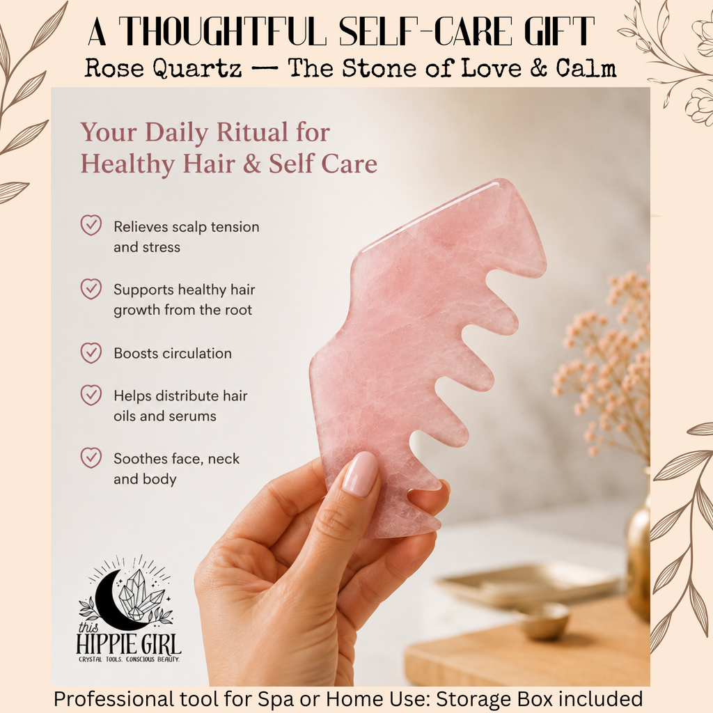 Rose Quartz Scalp Ritual™ Comb + Gua Sha – 2-in-1 Crystal Scalp & Facial Massage Tool