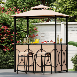 Outdoor Grill Gazebo with Bar Table, Storage Shelves and 2 Stools – 6.5' x 4' x 8'