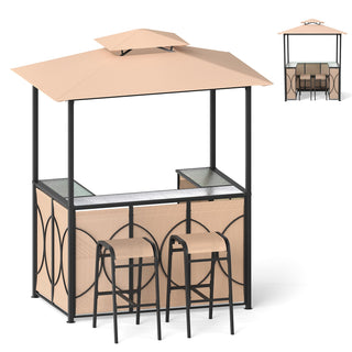 Outdoor Grill Gazebo with Bar Table, Storage Shelves and 2 Stools – 6.5' x 4' x 8'